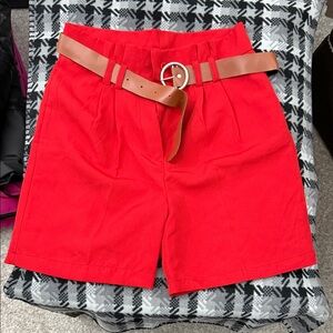 Red Women's Shorts with Belt